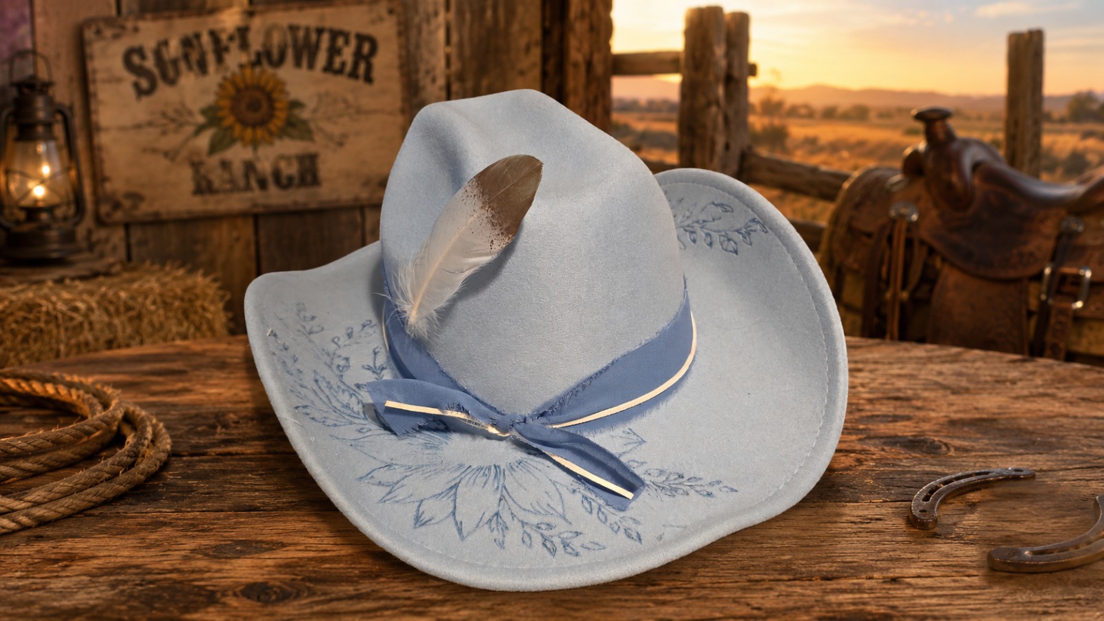 Floral blue cowboy hat